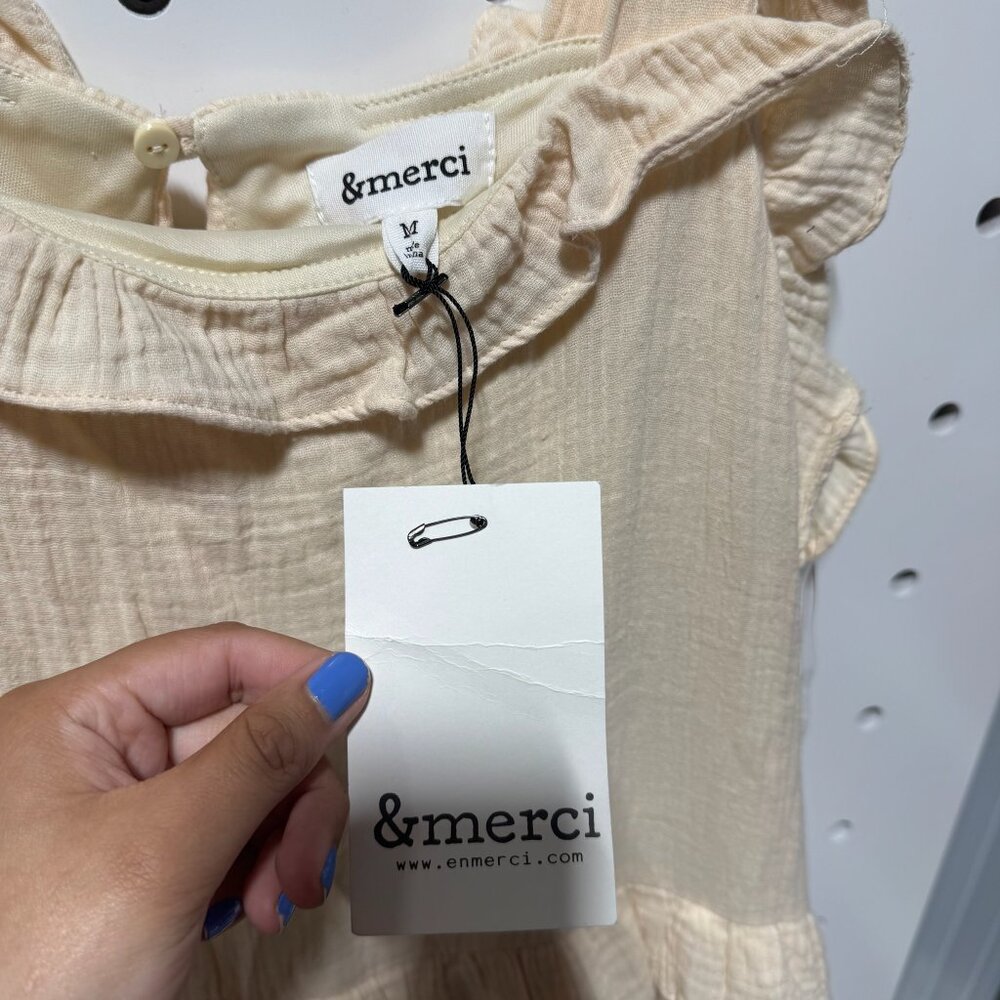 NWT &merci Beige Mini Ruffle Dress - Picture 2 of 2